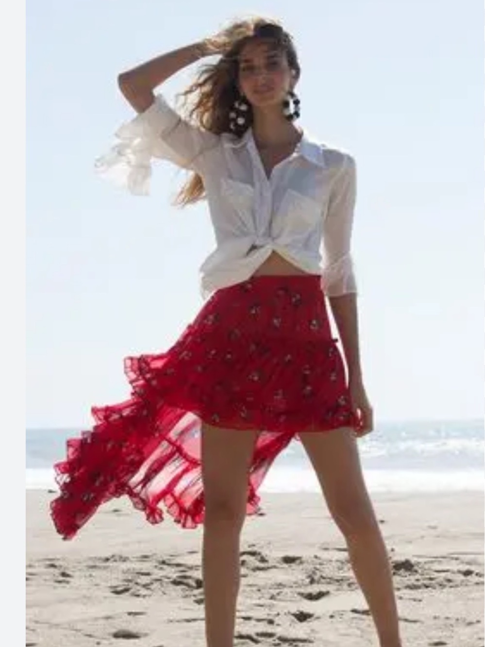 Misa Los Angeles Red Floral High-Low Ruffle Skirt